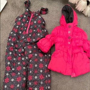Toddler girls pink snow pants with jacket set